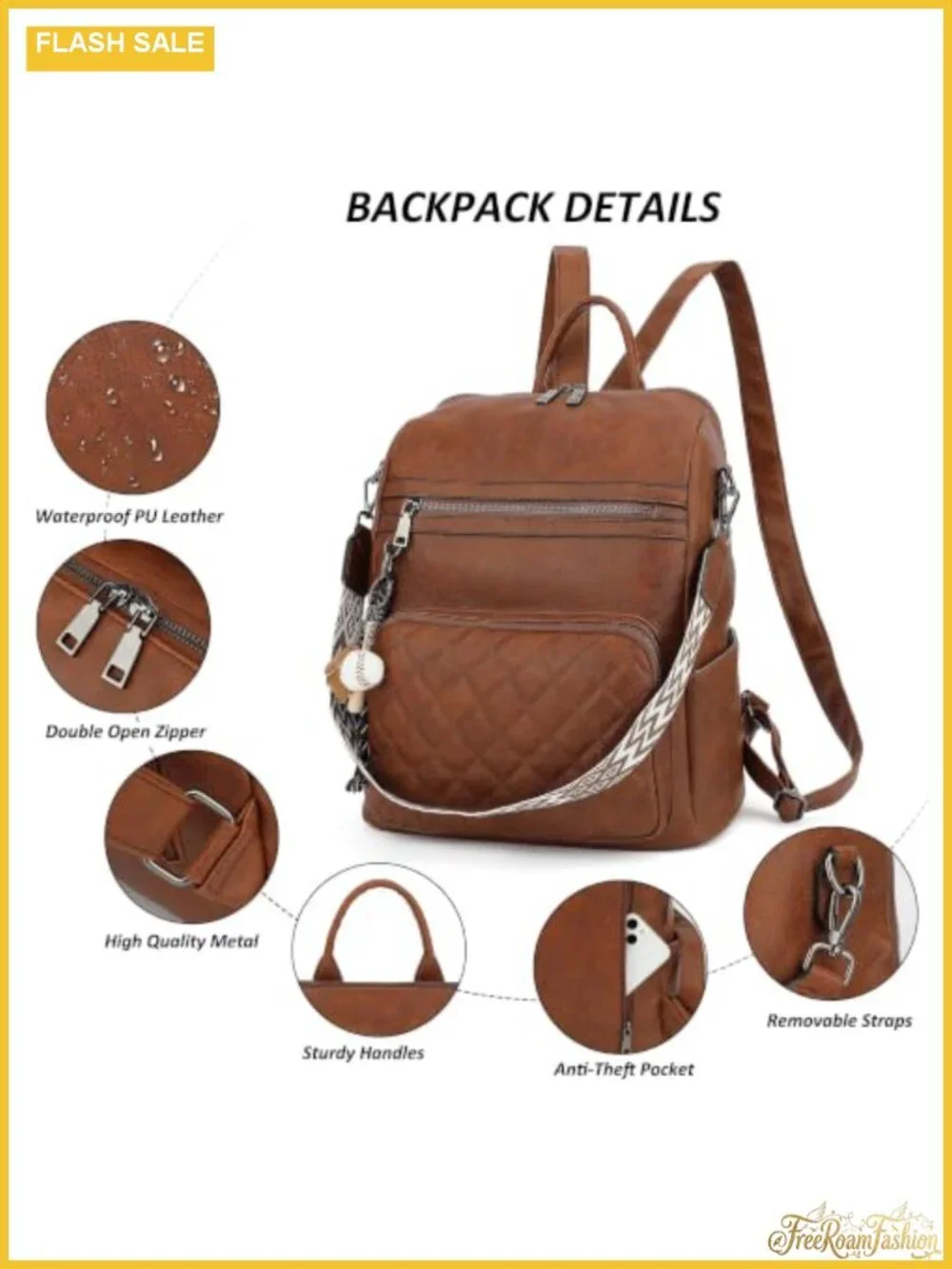 Women's PU Leather Fashion Backpack Purse Anti-Theft Large Capacity